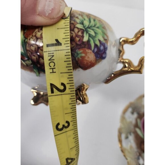 VTG Royal Sealy Japan Pineapple Fruit Gold Leaf Accent Footed Tea Cup & Saucer - Picture 10 of 11